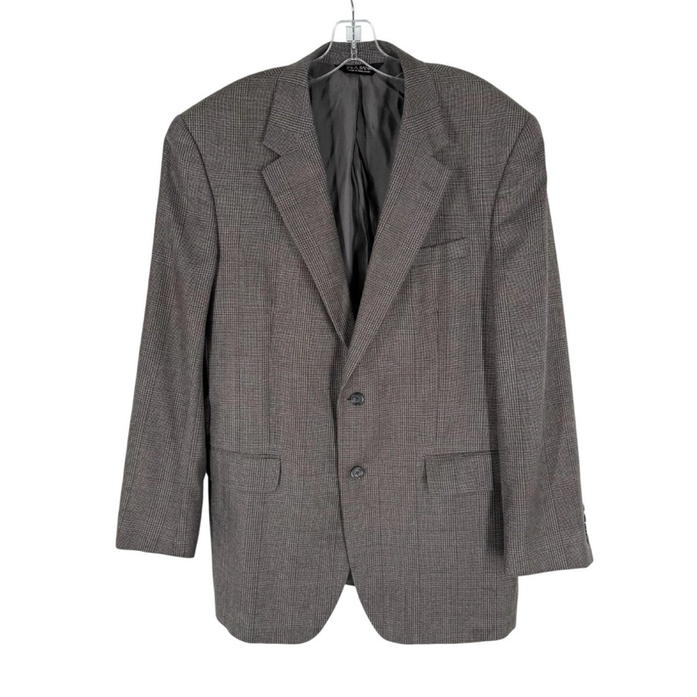 Jos A Bank Silk Wool Blazer Mens Size 44L Olive Gray Glen Plaid Sport Coat